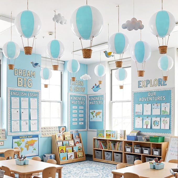 12 Sets Hanging Hot Air Balloon Decoration from Ceiling 12 Inch PVC Lanterns by Unknown