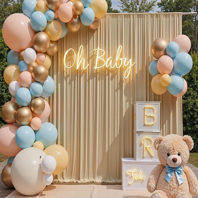 10×14 ft Wrinkle Free Beige Backdrop Curtain for Weddings Parties, 2 Panels 14ft Silky Polyester Wedding Drapes Backdrop Photo Back Drop Cloth for Birthday Baby Shower Photography Backgrounds