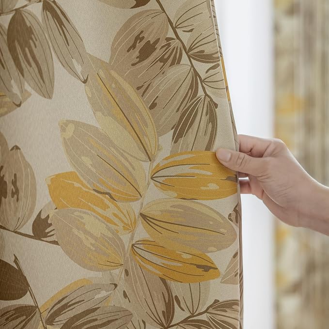 SUOUO Blackout Curtains for Bedroom Patterned Vintage Brown Leaf Room Darkening - Image 5