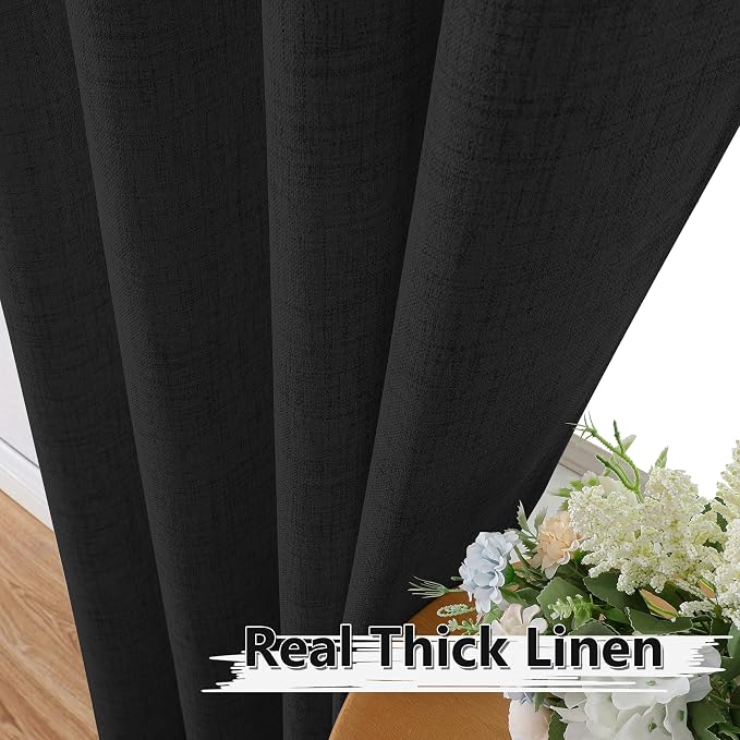 Tollpiz Linen Curtain Living Room Rod Pocket Semi Sheer Curtains Burlap Light - Image 3