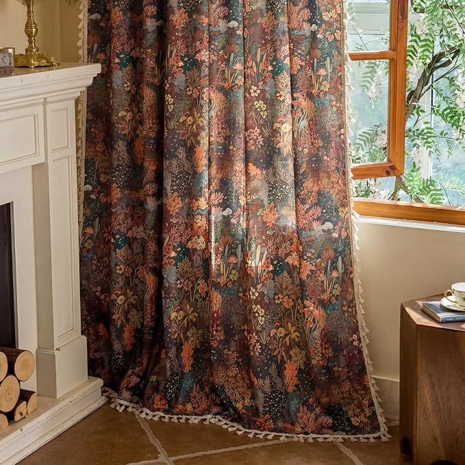 Floral Rod Pocket Semi Sheer 63 Inch Curtains 2 Panel Set - Image 7