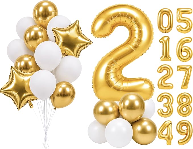PartyWoo Number Balloons 40 Inch Gold Number 2 Kit 25pcs by PartyWoo