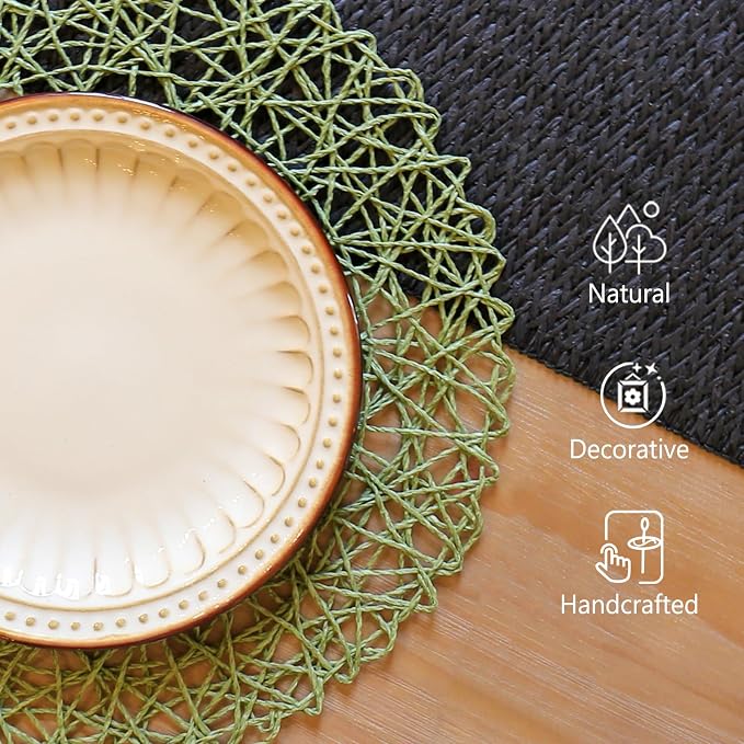 AHHFSMEI Paper Braided Round Placemats Set of 12 Natural Non-Slip Heat - Image 3