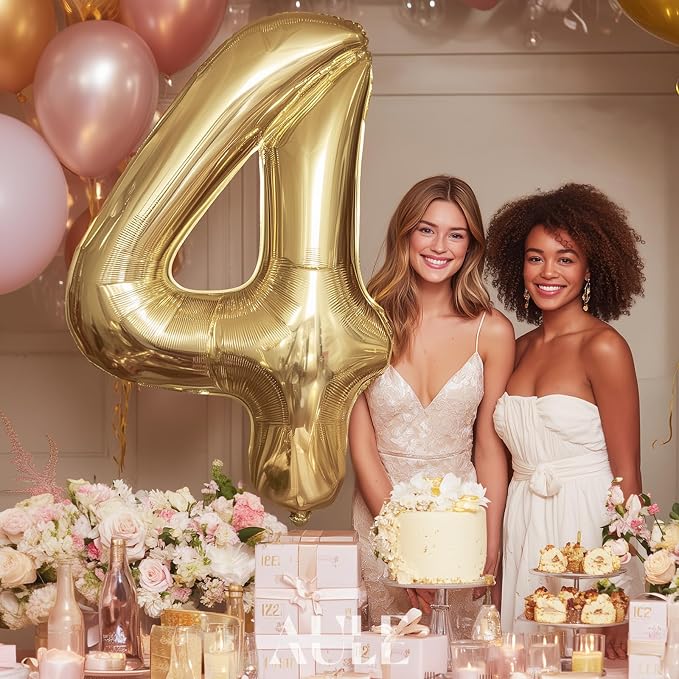 AULE 40 Inch Light Gold 4 Balloon Number Foil 0-9 Birthday Big Numbers | - Image 2