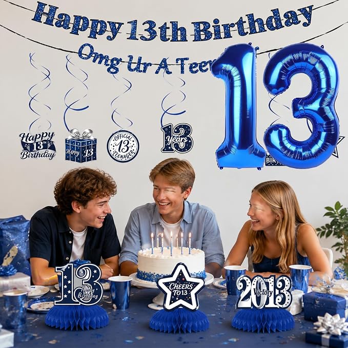 13th Birthday Decorations For Boys, Pre-Strung Navy Blue Happy 13th Birthday & - Image 6