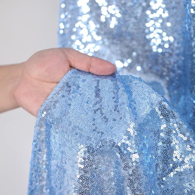 Baby Blue Sequin Backdrop Curtains Party Photo Glitter Drapes 2 Pcs 2FTx8FT | - Image 6