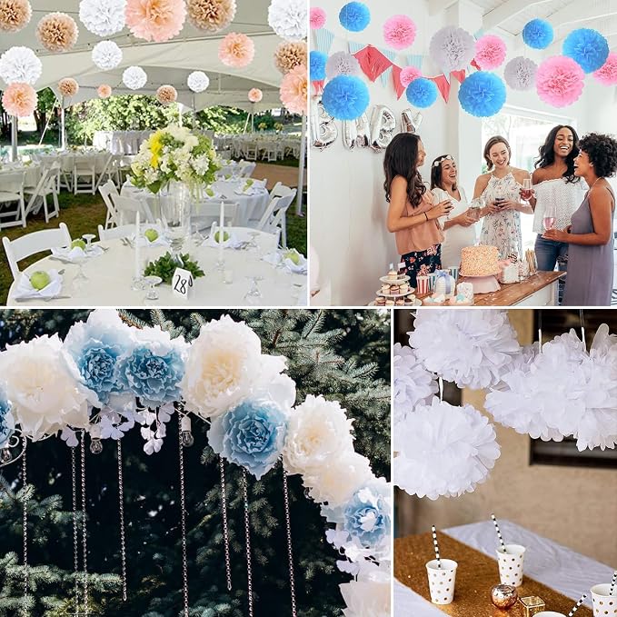 Qimoo 20pcs White Paper Pom Poms Decorations, DIY Decorative Tissue Paper - Image 5