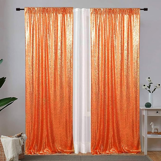 Eternal Beauty Orange Sequin Backdrop Curtains, 2 Panels 2x8FT | 3mm Sparkle - Image 9