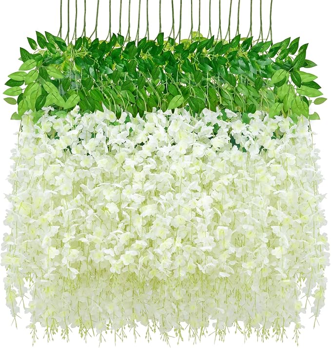 12 Pack Wisteria Hanging Flowers, 3.6 Feet/Pcs White Wisteria Artificial Flowers by Waipfaru
