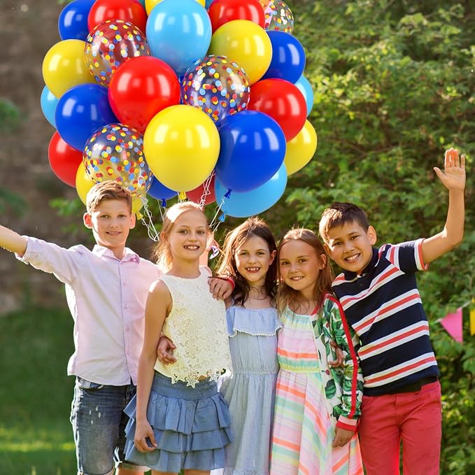 Red Yellow Blue Balloons, 12 Inch Royal Light Blue mattee Red Yellow Confetti - Image 5