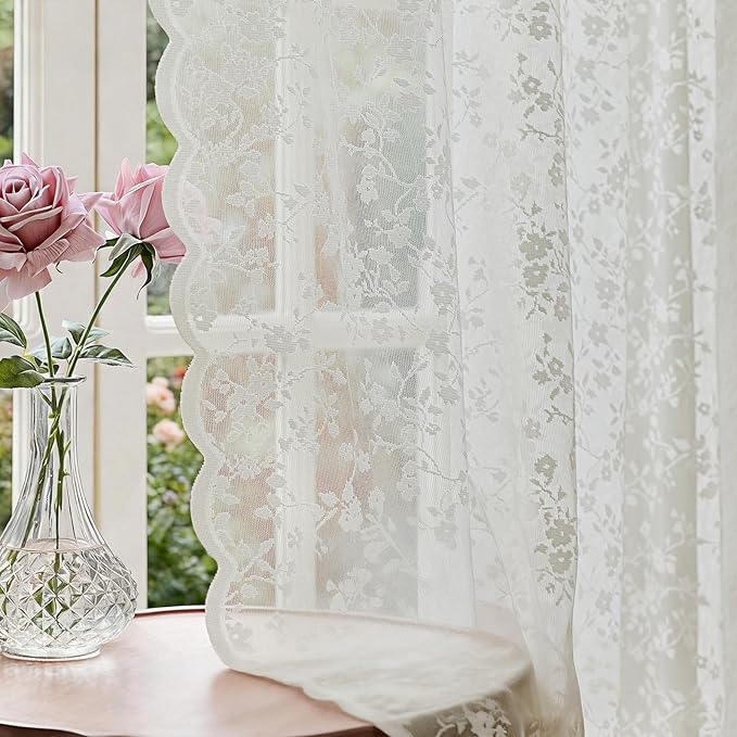 Anmao Vintage Lace Sheer Curtains 72 Inches Long by Anmao