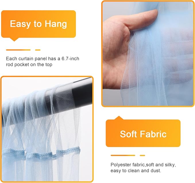 Tulle Backdrop Curtain with Lights Baby Blue 10x8ft Sheer Curtain Backdrop | - Image 3