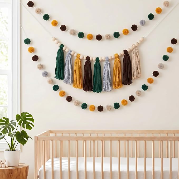 Syhood 3 Pcs 79" 2 Pom Pom Garland Wall Decor and 36" 1 Boho Tassel Garland by Syhood