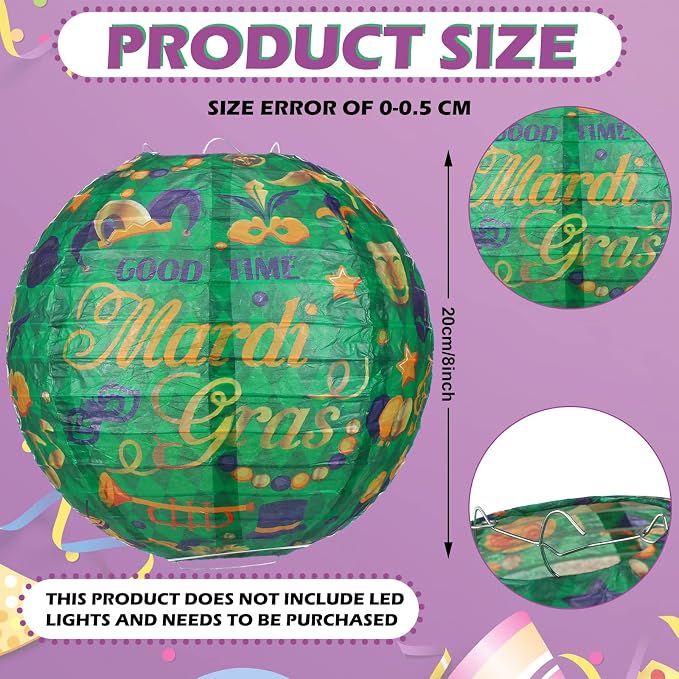 Panelee 12 Pcs Mardi Gras Party Decorations Paper Lanterns Carnival Yellow - Image 2