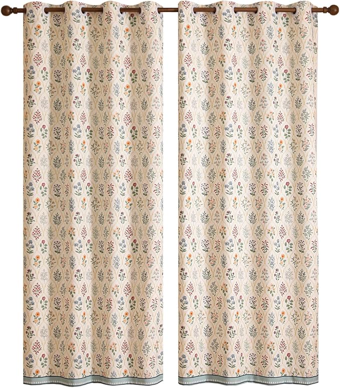 Designer Vintage Linen Printed Curtain, 2 Panels, Colorful Floral Pattern Decor - Image 4