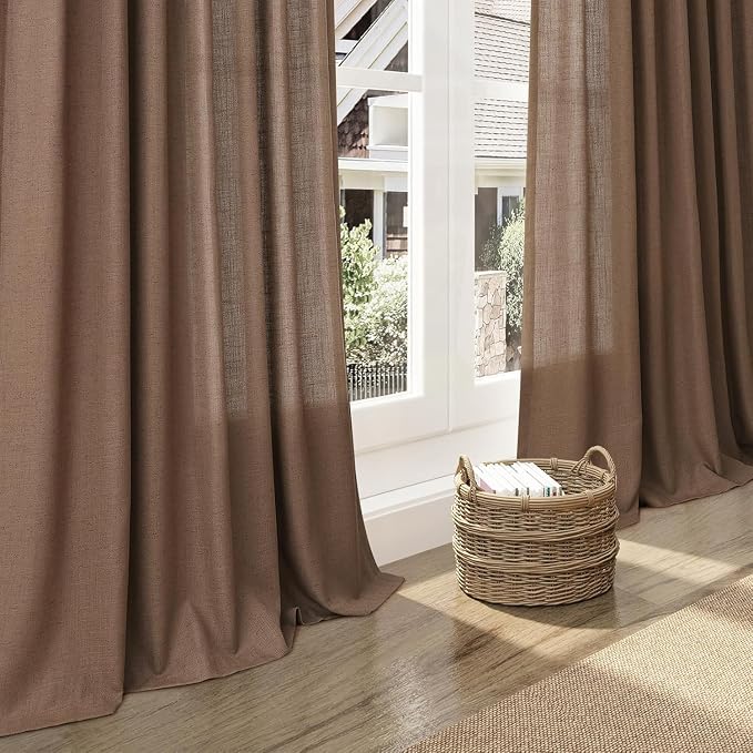 Caramel Brown Linen Curtains for Living Room Extra Long 126 Inches Long Back - Image 5
