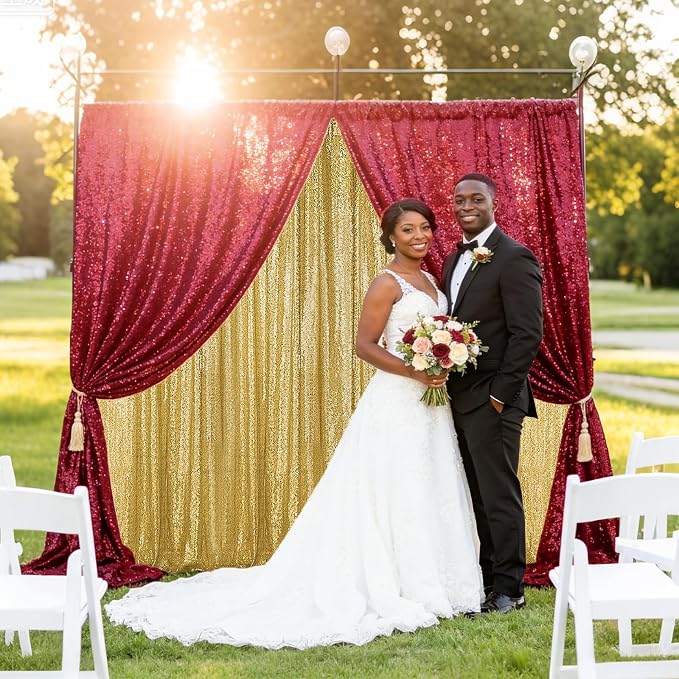 Sugargirl Burgundy Sequin Backdrop Curtain 3 Panels 2FTx8FT Glitter Burgundy - Image 3