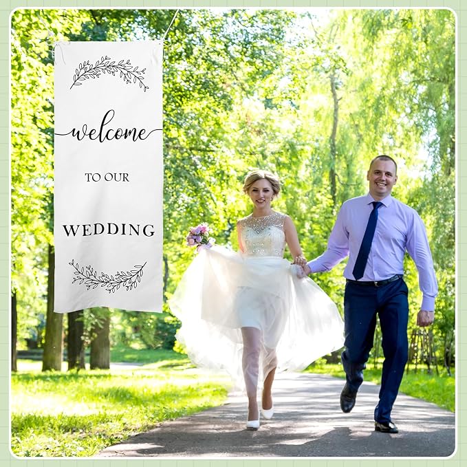 Yousoontic Welcome to Our Wedding Linen Rustic Wedding Welcome Banner Plain - Image 4