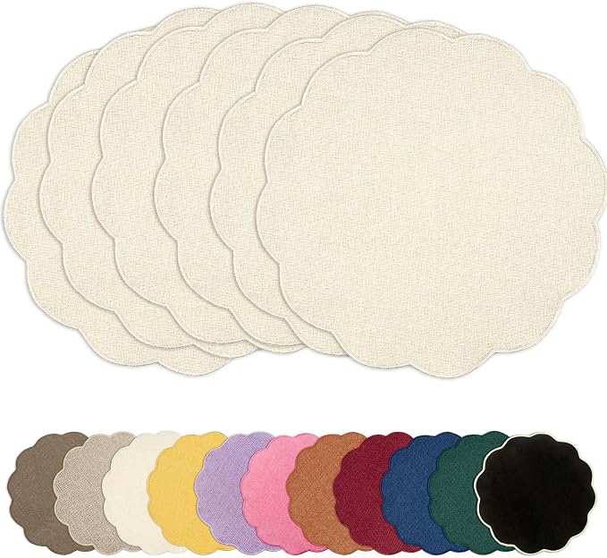 AHHFSMEI Round Faux Linen Placemats Set of 6 Waterproof Table Mats Heat by AHHFSMEI