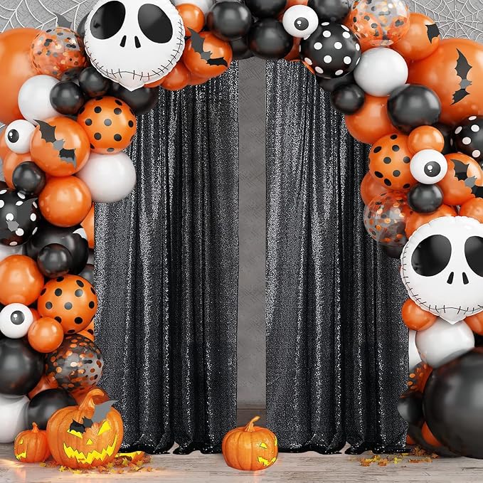 Sugargirl Halloween Black Sequin Backdrop Curtain 2 Panels 2FTx8FT Glitter - Image 3