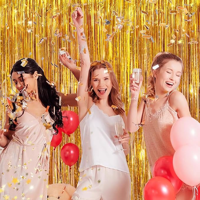 Gold Metallic Tinsel Foil Fringe Curtains, 2 Pack 3.3x8.3 Feet Party Streamer - Image 6