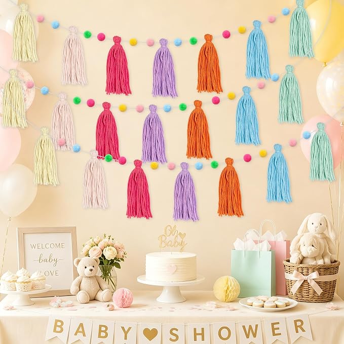 3 Pcs Macaron Pom Pom Tassel Garland Banner - Image 4