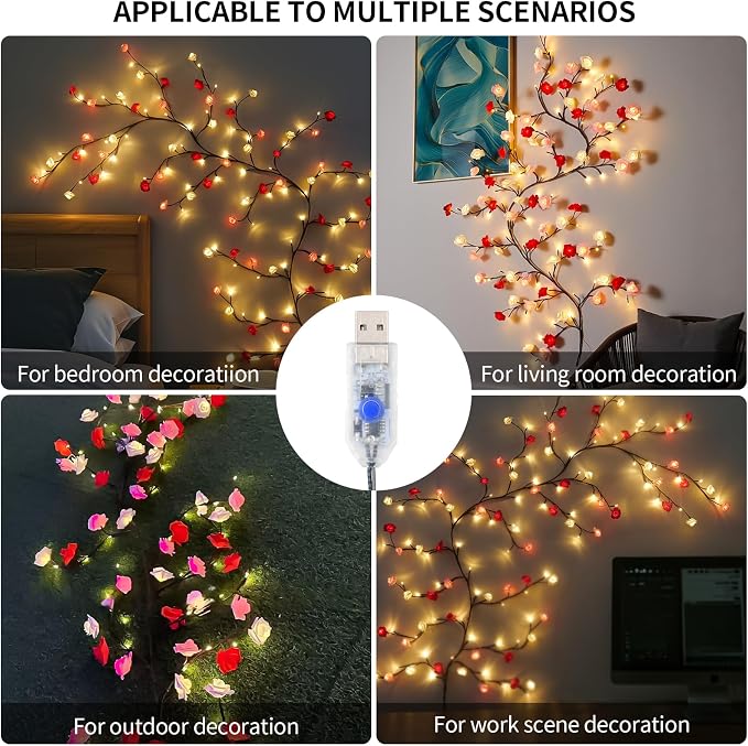 7.55FT 144LED Rose Blossom Enchanted Willow Vine Lights - Image 6