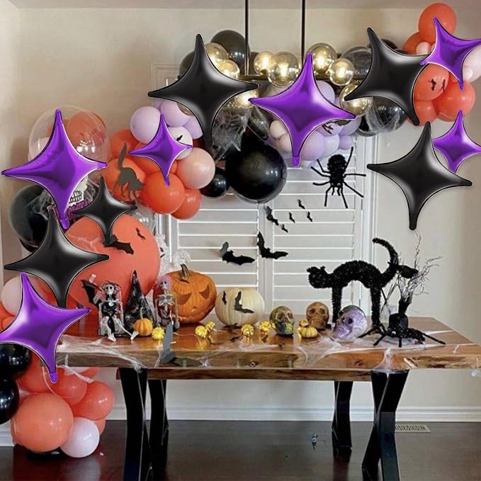 TONIFUL 30Pcs Four Pointed Star Balloon 26In&10In Black Purple Foil Balloon | - Image 4