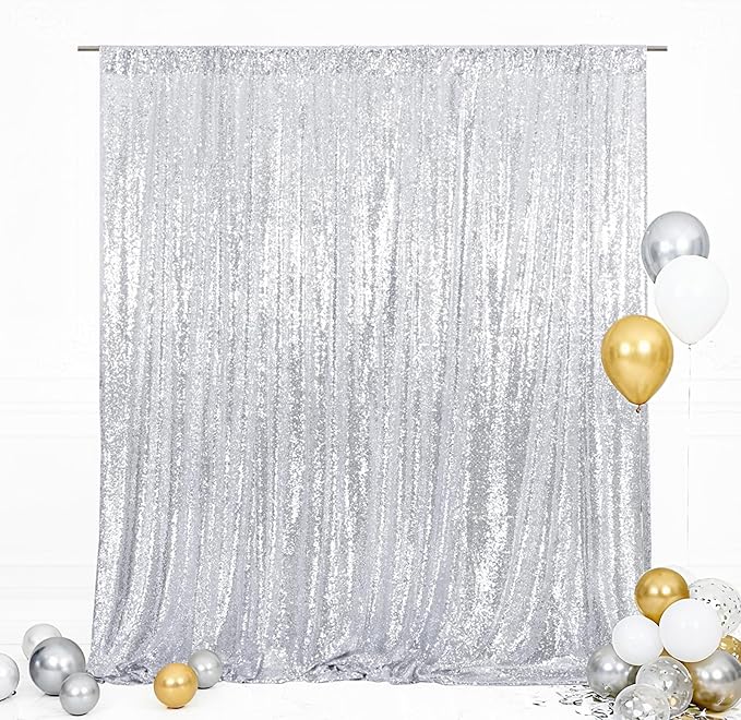 Eternal Beauty Silver 3mm Sequin Backdrop 8x10 Ft by EternalBeauty