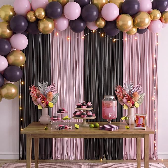 Frienda 4pcs Pink and Black Party Decorations 6.6ft Fringe Curtains Decorations - Image 6