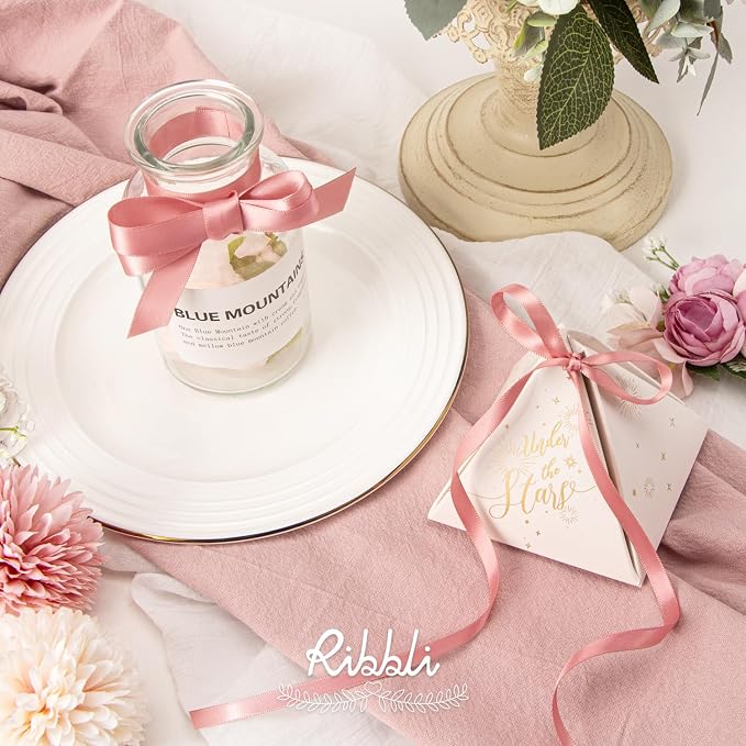 Ribbli Double Faced Dusty Pink/Rose Gold Satin Ribbon, 1/4” x Continuous 25 - Image 3