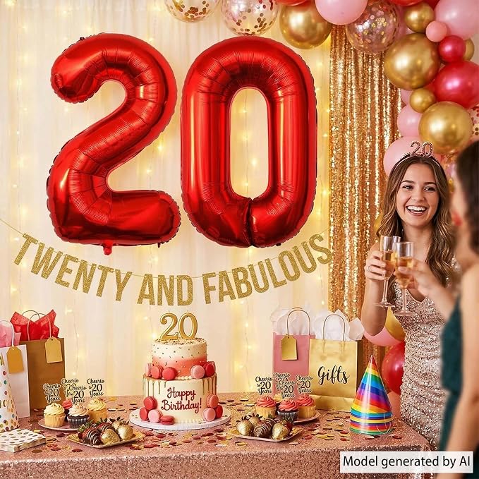 Red Number 20 Balloon 40 Inch, Foil Numeral - Image 2