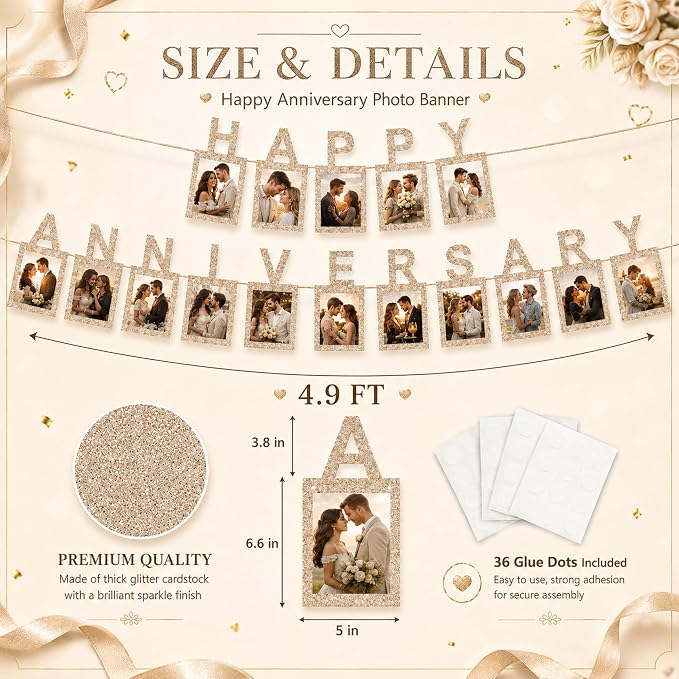 Champagne Gold Happy Anniversary Banner - Image 2