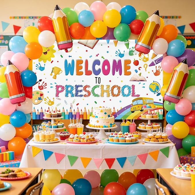 MEHOFOND Welcome to Preschool Banner Colorful Back to School Kids Classroom - Image 5