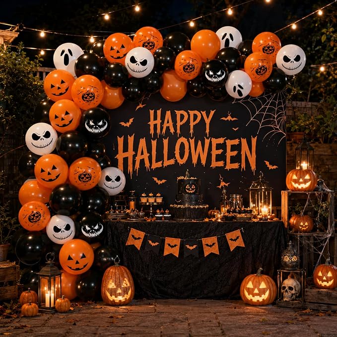Halloween Party Balloons Black Orange White Ghost Spooky Balloon | 12Inch - Image 6