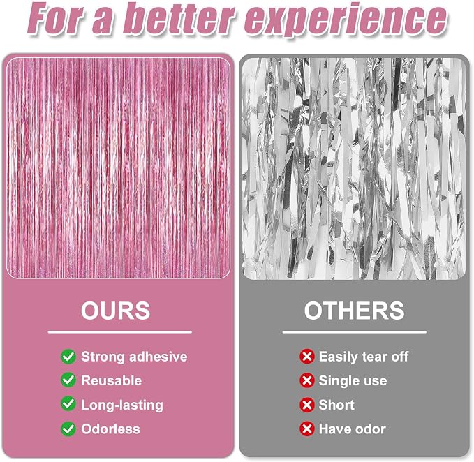 5 Pack 3.3 x 9.9 ft Holographic Bright Pink Streamers Party Decorations | Foil - Image 3