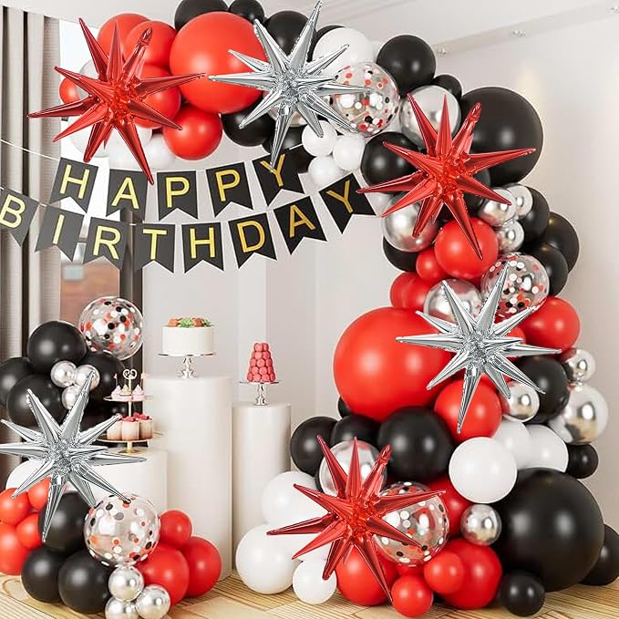 TONIFUL 8 Pcs Explosion Star Balloons Red Silver Foil Balloon Party Decor | 22 - Image 4