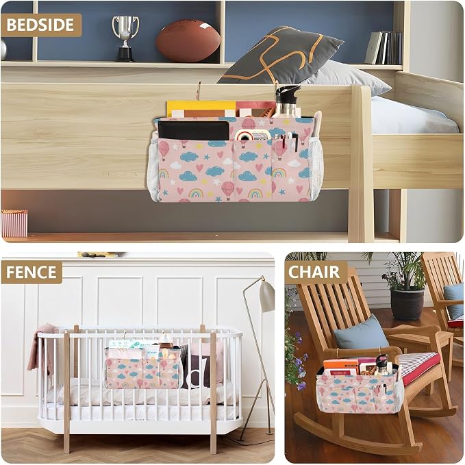 Hot Air Balloon Rainbow Pattern Bedside Caddy Storage Bag Bedside Organizer - Image 8