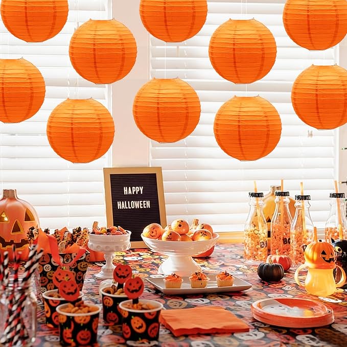 Orange Paper Lanterns Hanging Ceiling Chinese Round Lanterns - Image 7