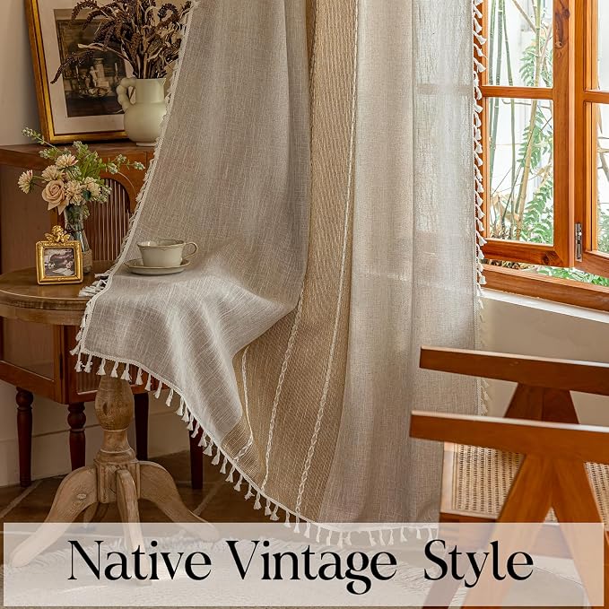 Sutuo Home Boho Curtains for Bedroom Dining Room, Farmhouse Vintage Chic Light - Image 3