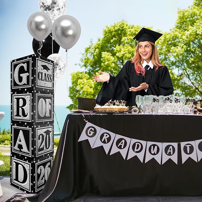 Black and Silver Graduation Decorations Class of 2026 Balloon Boxes - Image 3