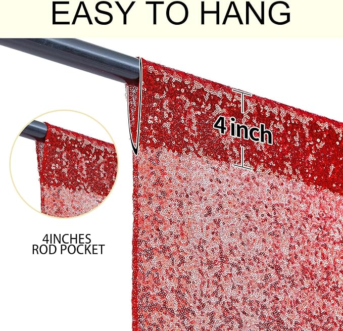 2×8FT-2PCS Red Sequin Backdrop Curtains Panels, Photography Backdrop Glitter - Image 5