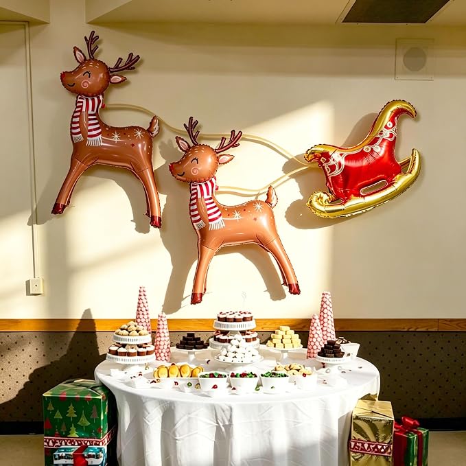 4Pcs 39in Large Standing Reindeer Balloons Deer Sleigh Christmas Balloons | - Image 6
