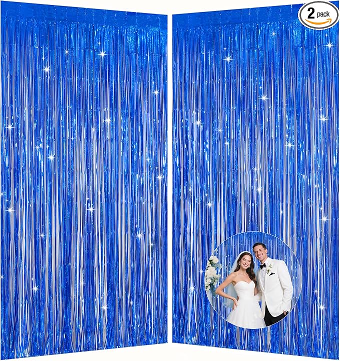 Navy Blue Foil Fringe Backdrop for Party Wall Decorations, Streamer Birthday by Runkuai
