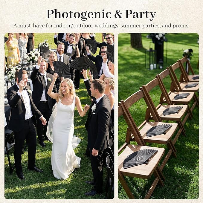 JOHOUSE 12 PCS Black Paper Fans Handheld, 8.3 Inch Foldable Hand Fan | Folding - Image 2