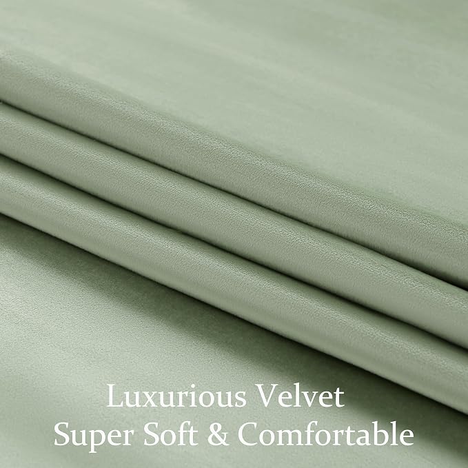 BULBUL Velvet Sage Green Blackout Curtains 90 inch Long - Image 5