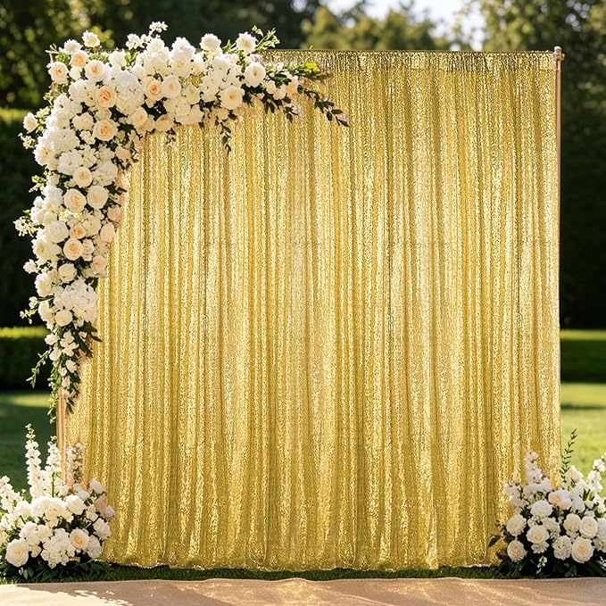 Hahuho Gold Sequin Backdrop Curtain, Party Decoration（1 Panels, 4FT x 8FT - Image 7