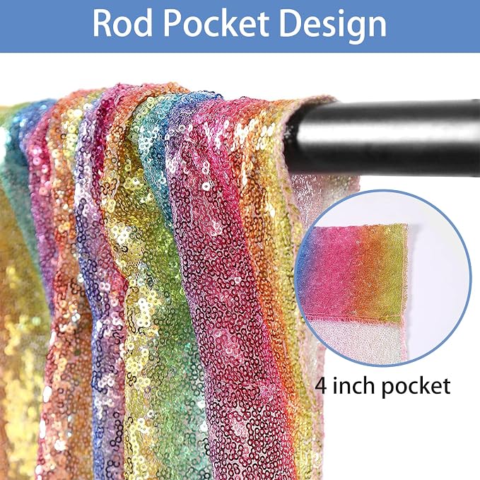 Hahuho Rainbow Sequin Backdrop Curtain, Party Decoration（6 Panels, 2FT x 8FT - Image 3