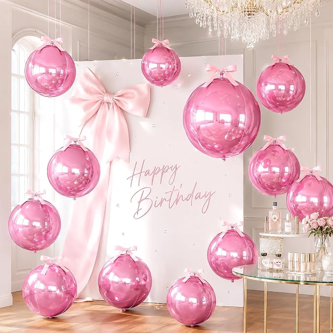 Pink Round Foil Balloons with Satin Bows Ribbon - Image 7