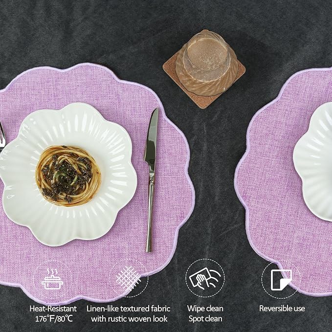 AHHFSMEI Round Faux Linen Placemats Set of 4 Heat Resistant Non-Slip Stain - Image 3